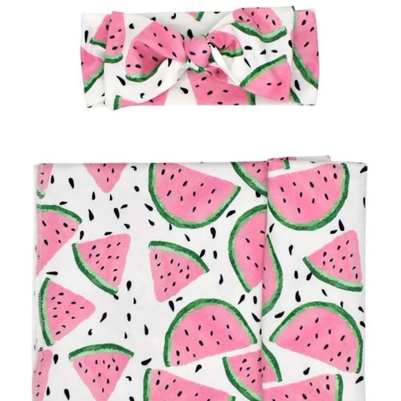 NEW Watermelon Matching Baby Swaddle & Bow - Picture 1 of 3